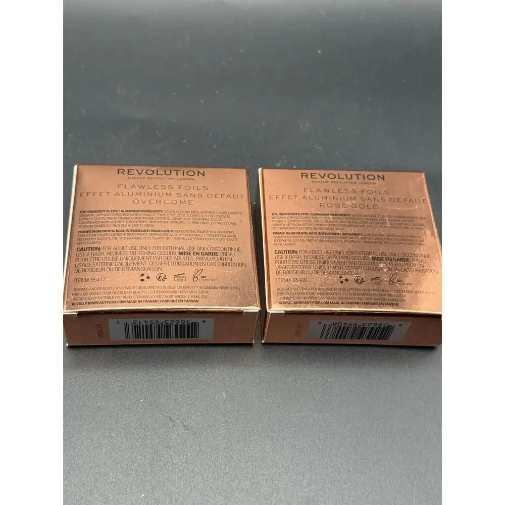 Makeup Revolution Flawless Foils Eyeshadow Shades Overcome and Rose Gold Set 1